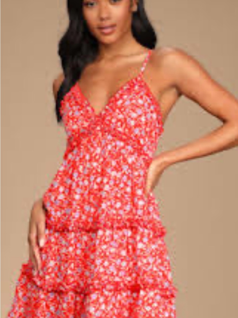 Lulu's Red Floral Tiered Mini Dress-NWT